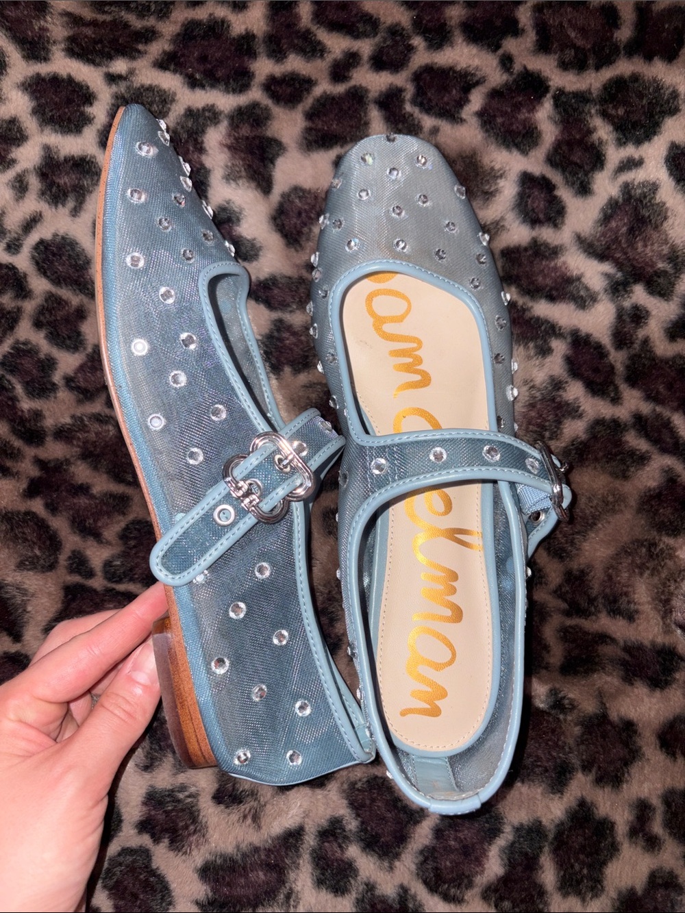 Sam Edelman Light Blue Embellished Mary Jane Flats